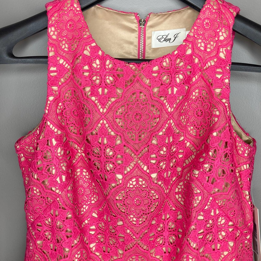 NWT Eliza J Sleeveless Lace Scalloped Hem Shift Dress In Hot Pink Size 0 - Picture 3 of 10